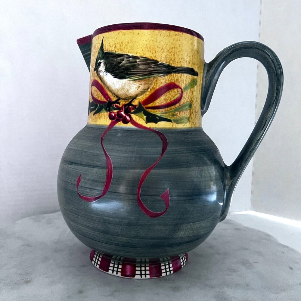 Lenox‎ Winter Greetings Earthenware Pitcher Bird Ribbon Design Festive Winter